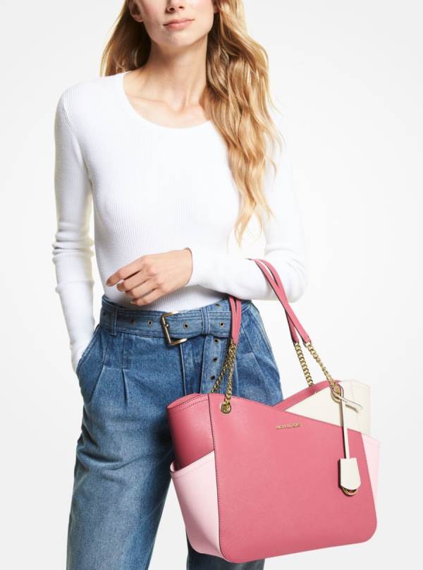 Damske Prenosná Taška Michael Kors Jet Set Large Color-Block Saffiano Leather Ruzove Viacfarebný - Kabelky Michael Kors Nejlevnejsi | NIJDP-4957